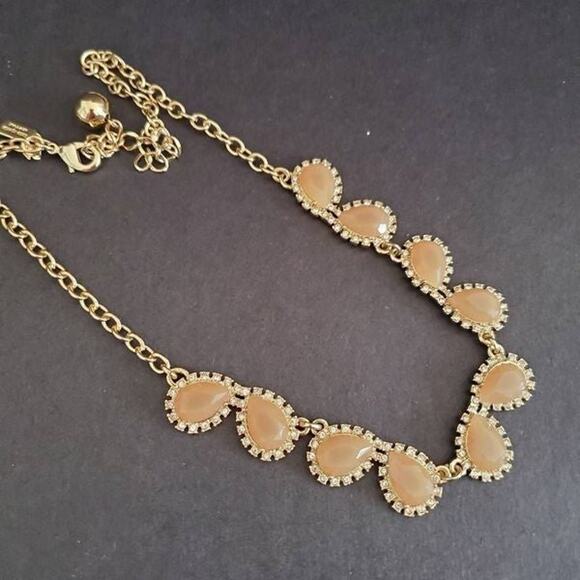 Kate Spade Necklace Gold Plated with Pale Pink Teardrops Surrounded by Crystals - Picture 7 of 7